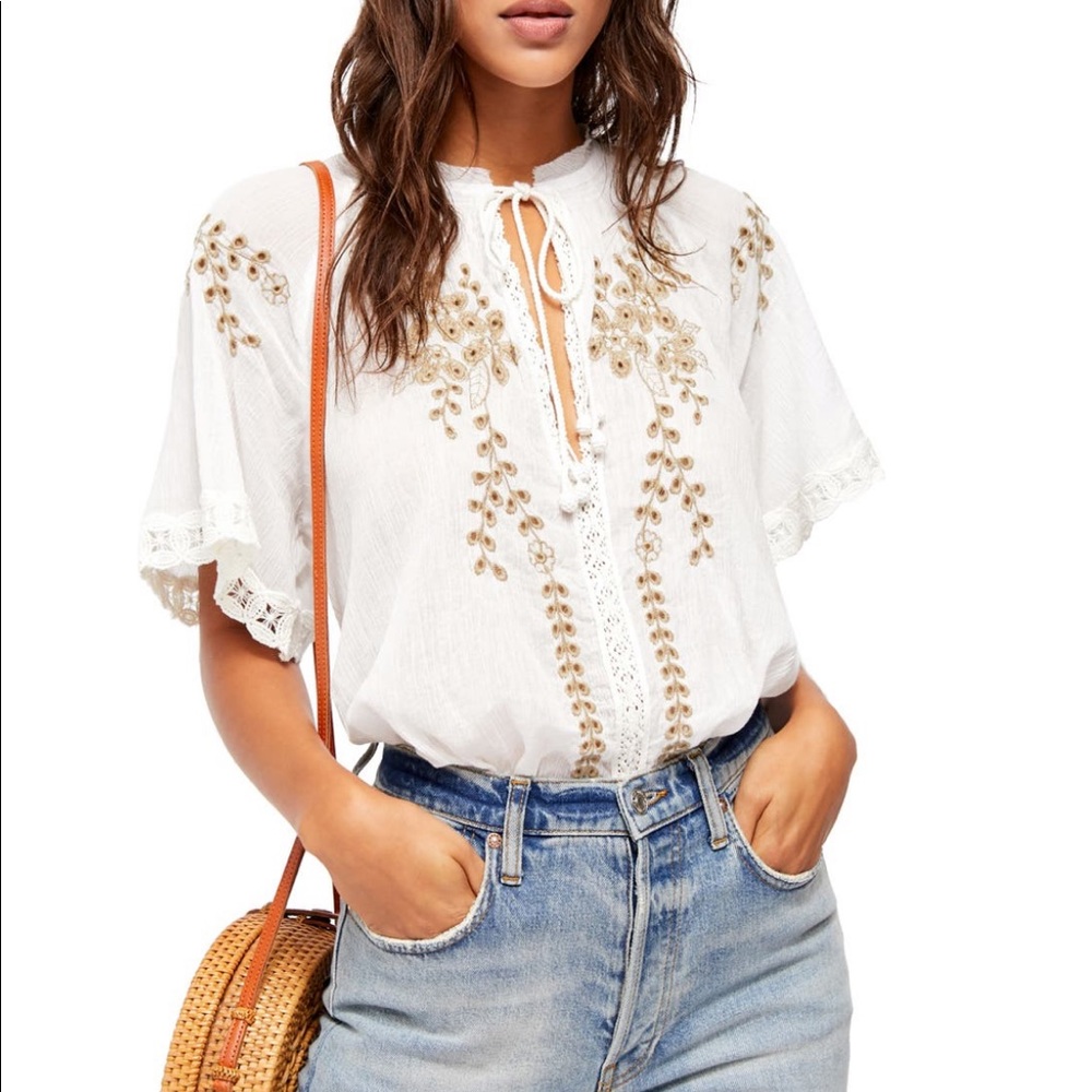 Free People Dahlia Embroidered Blouse